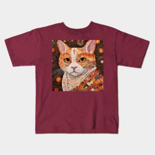 Gustav Klimt Style Tabby Cat with Colorful Geometric Pattern Robe Kids T-Shirt